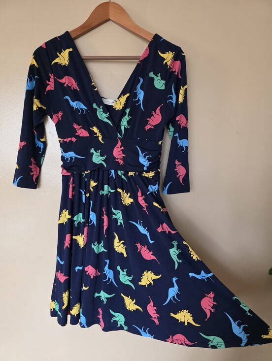 Jessy B Dresses & Skirts - ModCloth Jessy B Dinosaur Print Novelty Empire Waist Dress M Faux Wrap Whimsical